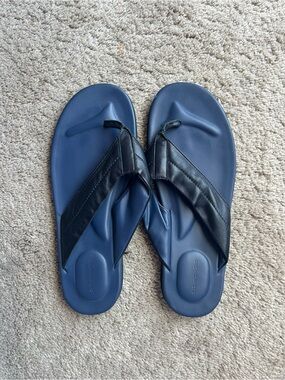 To Boot Navy Blue and Black Leather Thong Sandals